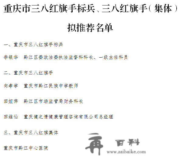 重庆市三八红旗头标兵、三八红旗头（集体）拟保举名单公示