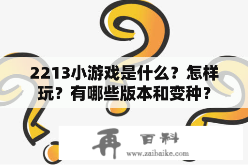 2213小游戏是什么？怎样玩？有哪些版本和变种？