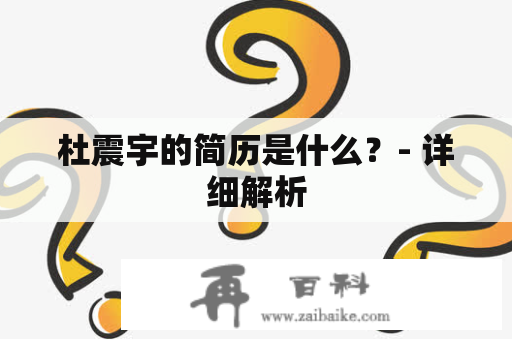 杜震宇的简历是什么？- 详细解析