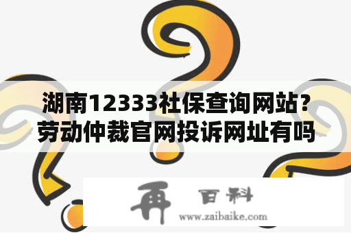 湖南12333社保查询网站？劳动仲裁官网投诉网址有吗？