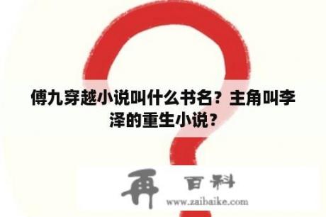 傅九穿越小说叫什么书名？主角叫李泽的重生小说？