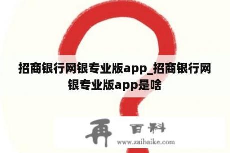 招商银行网银专业版app_招商银行网银专业版app是啥