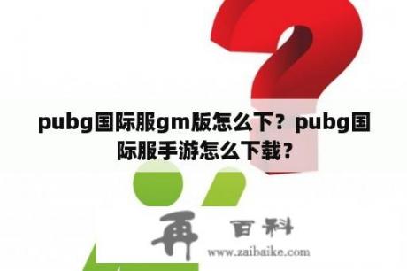 pubg国际服gm版怎么下？pubg国际服手游怎么下载？