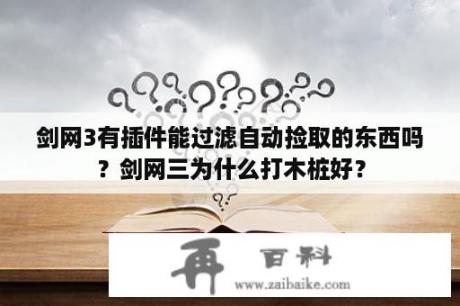 剑网3有插件能过滤自动捡取的东西吗？剑网三为什么打木桩好？