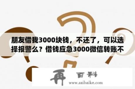 朋友借我3000块钱，不还了，可以选择报警么？借钱应急3000微信转账不还怎么办