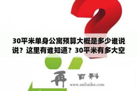 30平米单身公寓预算大概是多少谁说说？这里有谁知道？30平米有多大空间？