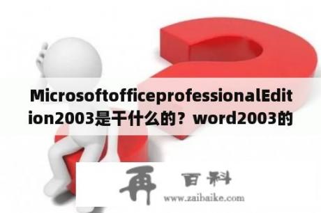 MicrosoftofficeprofessionalEdition2003是干什么的？word2003的2003指的是？