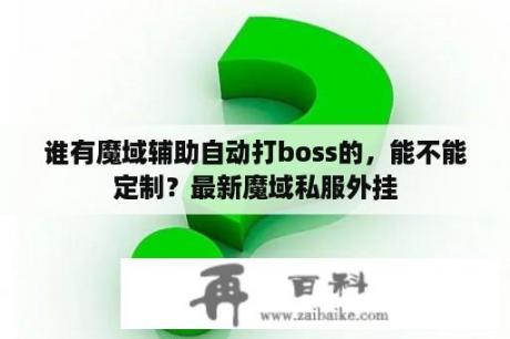 谁有魔域辅助自动打boss的，能不能定制？最新魔域私服外挂