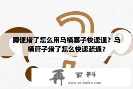 蹲便堵了怎么用马桶塞子快速通？马桶管子堵了怎么快速疏通？