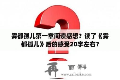 雾都孤儿第一章阅读感想？读了《雾都孤儿》后的感受20字左右？