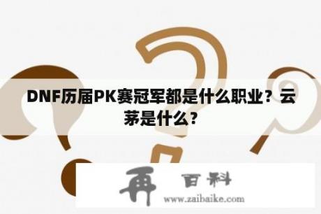 DNF历届PK赛冠军都是什么职业？云茅是什么？