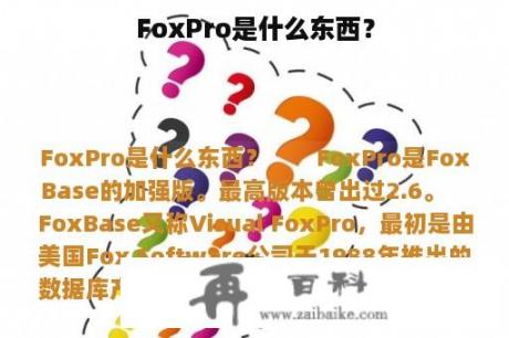 FoxPro是什么东西？