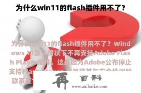 为什么win11的flash插件用不了？