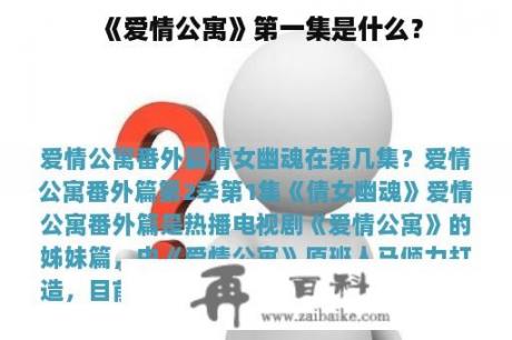 《爱情公寓》第一集是什么？