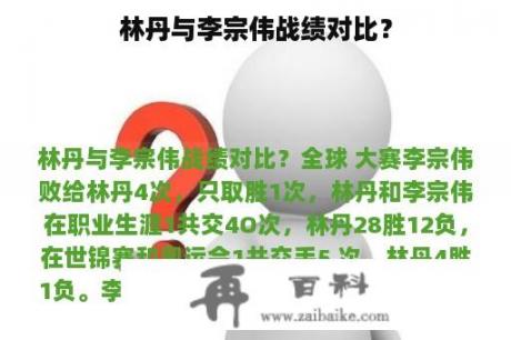 林丹与李宗伟战绩对比？