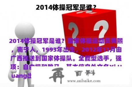 2014体操冠军是谁？