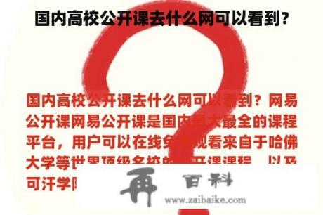 国内高校公开课去什么网可以看到？