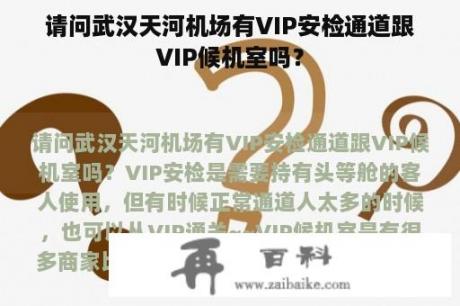 请问武汉天河机场有VIP安检通道跟VIP候机室吗？