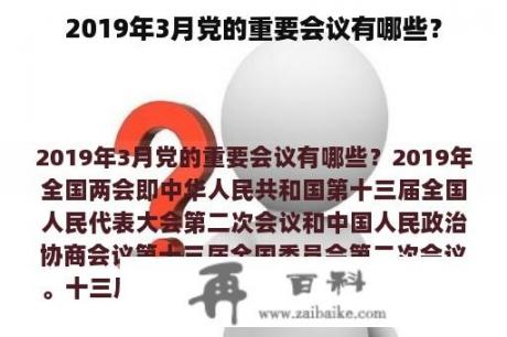 2019年3月党的重要会议有哪些？