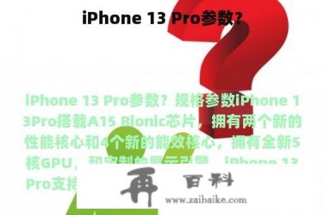 iPhone 13 Pro参数？