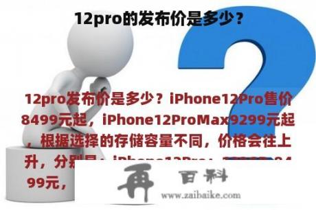 12pro的发布价是多少？