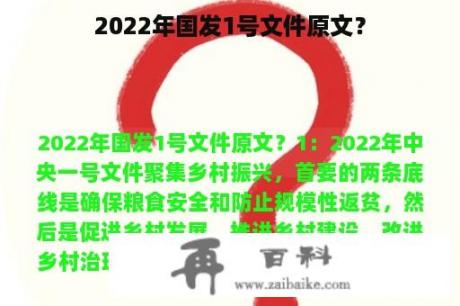 2022年国发1号文件原文？