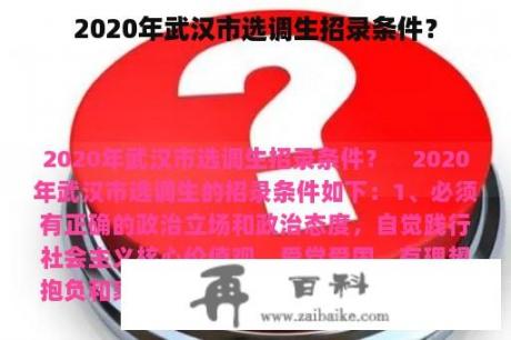 2020年武汉市选调生招录条件？