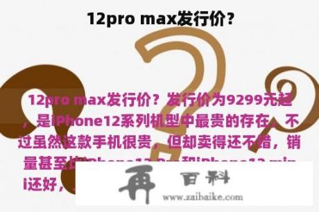 12pro max发行价？