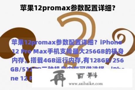 苹果12promax参数配置详细？