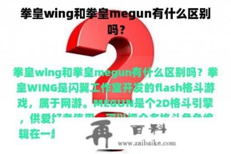 拳皇wing和拳皇megun有什么区别吗？