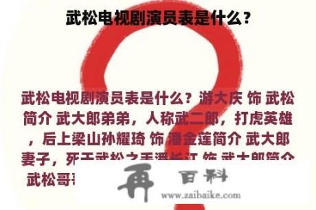 武松电视剧演员表是什么？