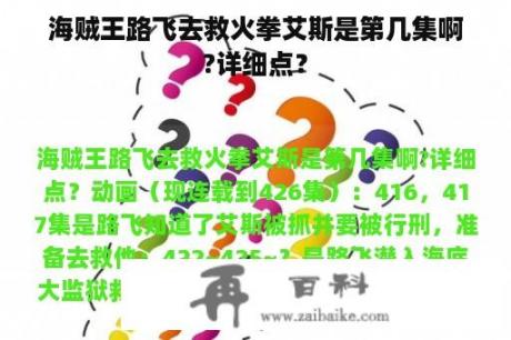 海贼王路飞去救火拳艾斯是第几集啊?详细点？