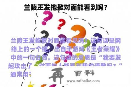 兰陵王发抱歉对面能看到吗？