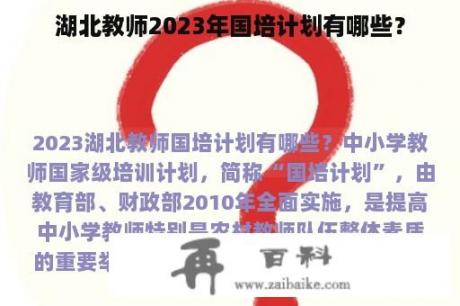 湖北教师2023年国培计划有哪些？