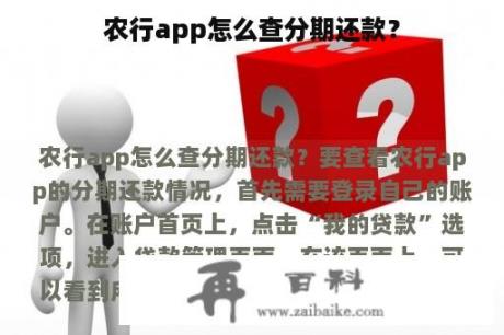 农行app怎么查分期还款？