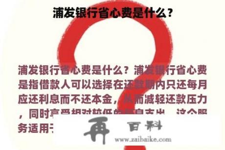 浦发银行省心费是什么？