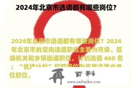 2024年北京市选调都有哪些岗位？