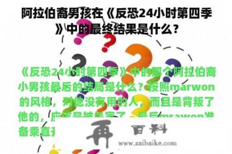 阿拉伯裔男孩在《反恐24小时第四季》中的最终结果是什么？