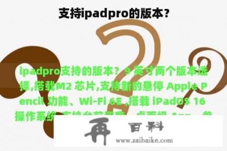 支持ipadpro的版本？