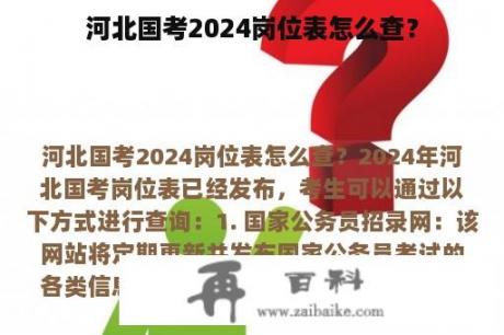 河北国考2024岗位表怎么查？