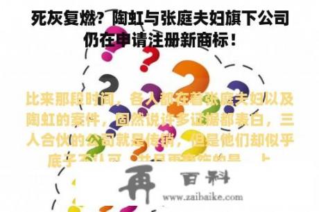 死灰复燃？陶虹与张庭夫妇旗下公司仍在申请注册新商标！