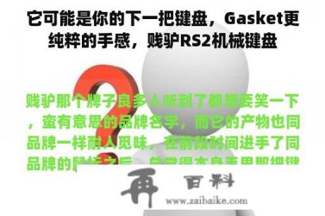 它可能是你的下一把键盘，Gasket更纯粹的手感，贱驴RS2机械键盘