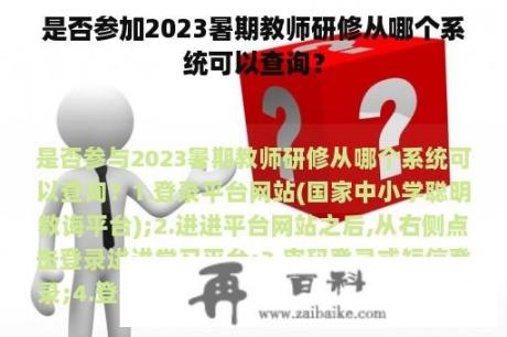 是否参加2023暑期教师研修从哪个系统可以查询？