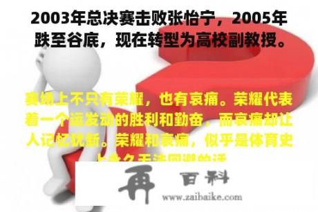 2003年总决赛击败张怡宁，2005年跌至谷底，现在转型为高校副教授。