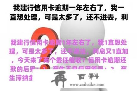 我建行信用卡逾期一年左右了，我一直想处理，可是太多了，还不进去，利息又一直加，今天来了两个委派催收？