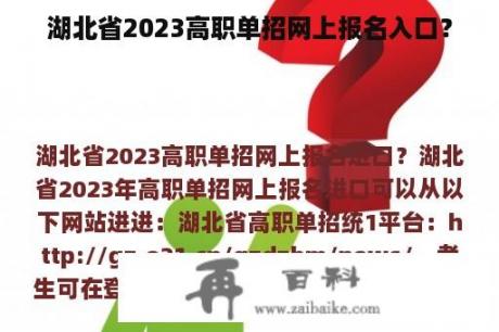 湖北省2023高职单招网上报名入口？