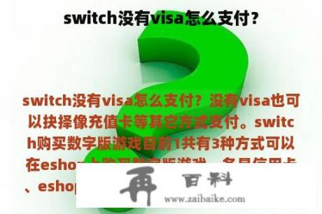 switch没有visa怎么支付？