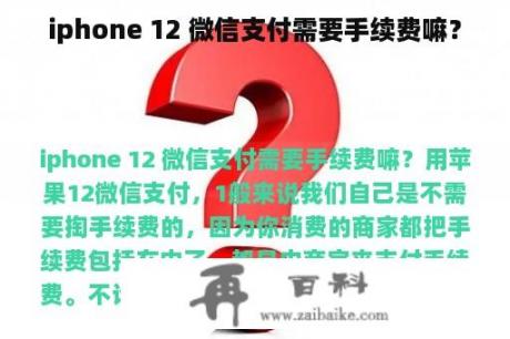 iphone 12 微信支付需要手续费嘛？