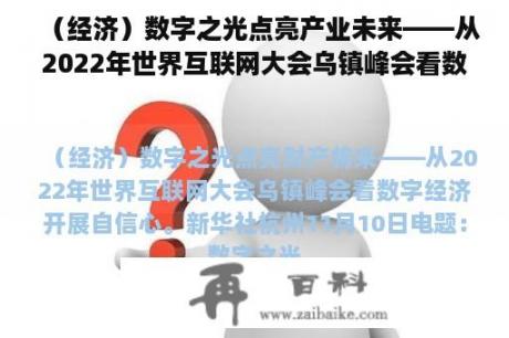 （经济）数字之光点亮产业未来——从2022年世界互联网大会乌镇峰会看数字经济发展信心