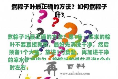 煮粽子叶最正确的方法？如何煮粽子叶？